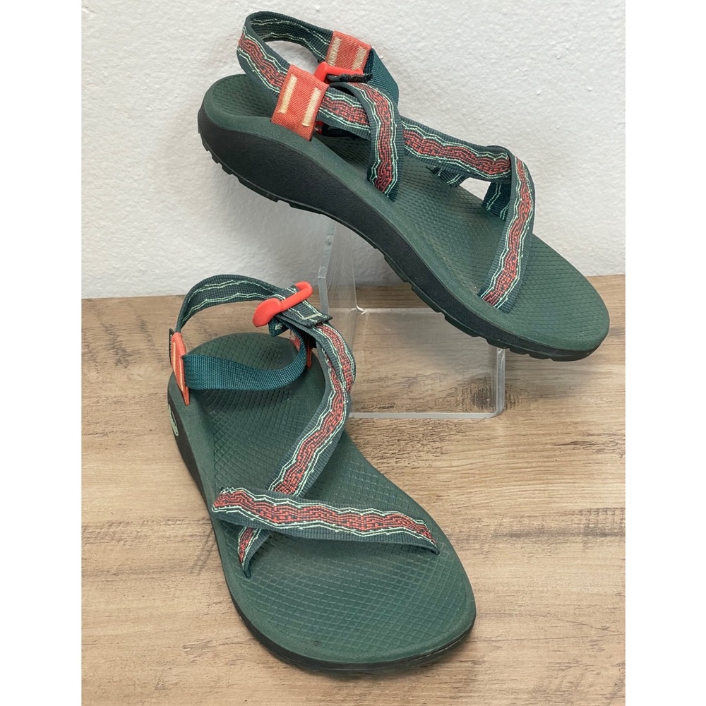 Chaco Z/Cloud Sport Sandals Hiking Strappy Size 9W Green Coral Geometric
